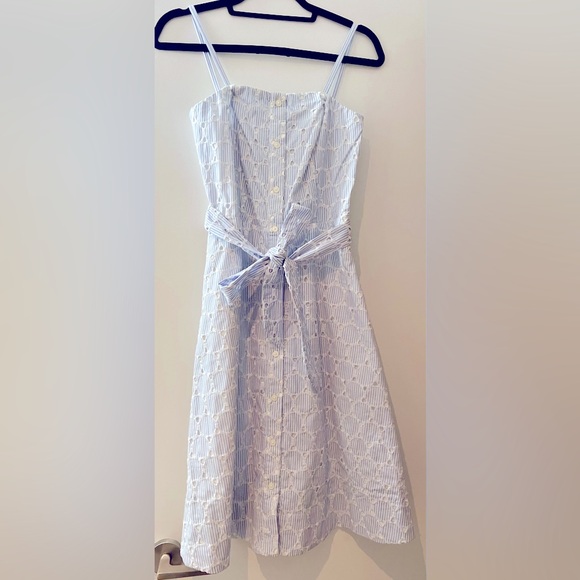 NWT Banana Republic Blue Striped Eyelet Dress - Picture 2 of 5